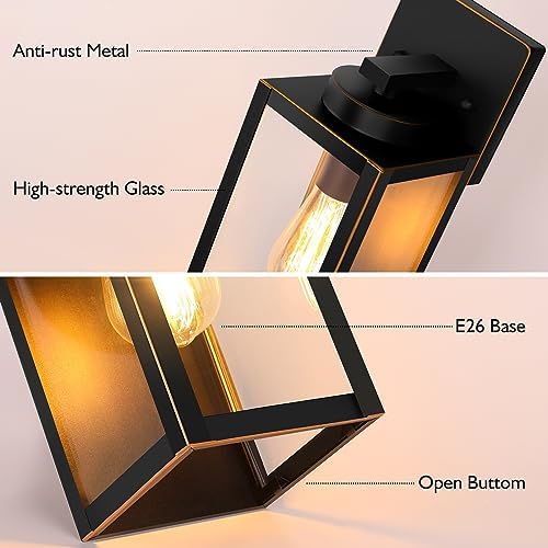 BesLowe Outdoor Wall Light, Modern Porch Sconce, Black with Gold Trim - Image 6