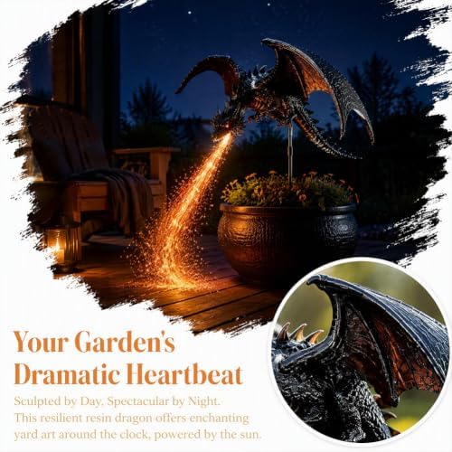 Dragon Lawn Ornament, Solar Fire Stake Light for Patio & Pathway - Image 2