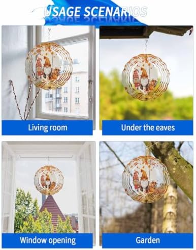 Fall Wind Spinner Pumpkin Gnome Stainless Steel Spinner for Yard and Garden Wind Sculptures 12 Inch 3D Crafts Ornaments Hanging Wind Spinner for Outdoor & Indoor Decorations - Image 5