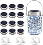 VOOKRY 12 Pack Solar Mason Jar Lights, 30 LED Mason Jar Lids Waterproof Firefly Fairy String Lights with 12 Hangers(No Jars), for Outdoor Patio Garden Yard Lawn Party Wedding Decoration - Cool White by VOOKRY
