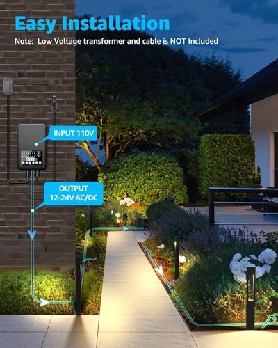 SUNVIE 12-Pack Low Voltage Pathway Lights Wired with Spotlights LED Outdoor Landscape Lighting Kit for Path, Garden, Yard, Patio, Cast-Aluminum, IP65 Waterproof, 12-24V AC/DC, 3000K Warm White, Black - Image 5