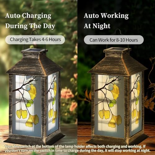 Solar Lantern Ginkgo Leaf Stained Glass Multicolor Leaves Branches Outdoor Waterproof Garden Hanging Lantern Solar Powered Lighting Outside Table Lamp for Patio Deck Camping 1 Pack - Image 3