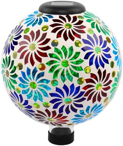 SAVENNA Mosaic Solar Gazing Ball 10 Inch,Glass Garden Globe with Auto On/Off for Yard, Lawn & Outdoor Decor,Multi-Color by SAVENNA