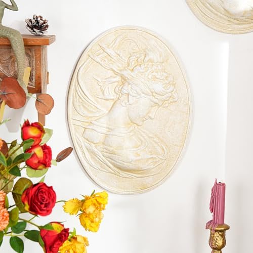 Sungmor White Cast Iron Wall Decor,Oval-shaped Classical Lady Relief Plaque - Image 4