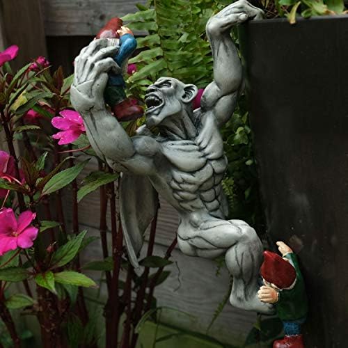 Great Gargoyle Gnome Massacre Fence Hanger - Polyresin Outdoor Wall Décor - Detailed Hanging Statue – Gnome with Gothic Climbing Grotesque Gargoyle for Patio, Porch, Fence, Garden - Image 4