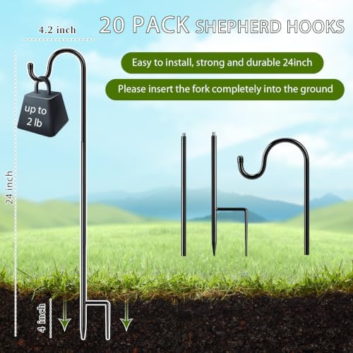 20 Pcs 24 Inch Shepherd Hook for Outdoor Adjustable Bird Feeder Pole - Image 3