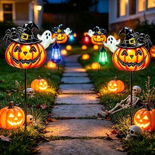 Solar Halloween Pumpkin Outdoor Lights Jack O Halloween Garden Stake Lights - Image 6