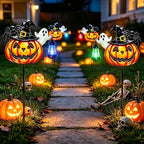 2 Pcs Solar Halloween Pumpkin Outdoor Lights Jack O Halloween Garden Stakes - Image 2
