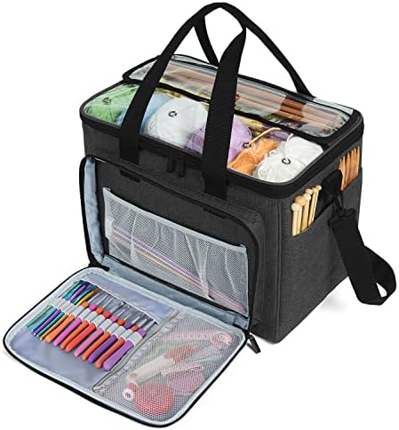 Teamoy Knitting Bag, Yarn Storage Organizer Crochet Bag Tote, Black by Teamoy