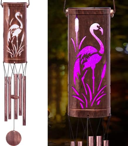 FSVGYY Solar Flamingo Wind Chime 30 Inch Metal Outdoor Hanging Light by FSVGYY