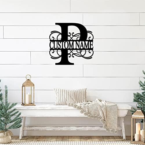 P Custom Name Initial Letter Monogram Metal Sign Decorative Iron Metal Wall Sculpture Cut Out Sign Vintage Metal Business Sign Address Sign Plaque for Dining Room Lodge Workshop Home Decor 18 Inch - Image 3