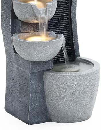 LuxenHome 26" Modern Cascading Water Fountain Outdoor with LED Lights - Image 3