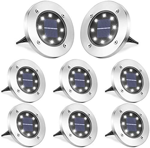 LYHOPE Solar Ground Lights Outdoor, 8 Pack 8 LED Solar Disk Lights Waterproof Garden In-ground Pathway Light Landscape Lighting for Lawn,Yard,Deck,Patio,Walkway (White) by LYHOPE
