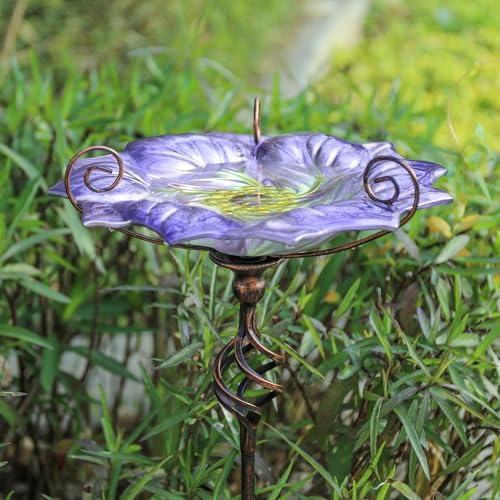 VCUTEKA Glass Outdoor Bird Bath Bird Feeder with Metal Stake Garden Decor - Image 2