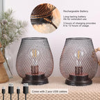 Set of 2 Rechargeable Lamp LED Table Lantern, Brown Metal Cage Cordless Lamps with LED Bulb，Vintage Decorative Outdoor Lantern for Weddings, Parties, Patio, Events for Indoors Shelf Decor - Image 3