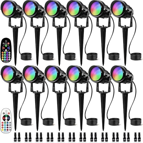 SUNVIE RGB Low Voltage Landscape Lights Color Changing 12Pcs with Connector by SUNVIE