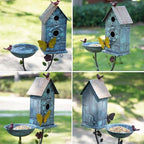 57" H Metal Bird Bath Bowl and Bird House 2-in-1 Design for Outdoors, Garden Yard Decor - Image 3
