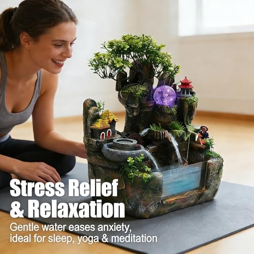 Tabletop Water Fountain Indoor Rockery Waterfall LED Light Atomizer Decor - Image 3
