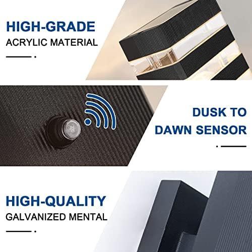 2PK Dusk to Dawn Sensor Outdoor Wall Lights Up Down Porch Lights Modern Exterior Light Fixtures Photocell Waterproof Black Aluminum Housing for Front Porch, Patio, Garage (Use Two E26 Bulbs) - Image 4