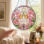 Personalized Couple Anniversary Suncatcher Hanging Ornament, Floral Love Window Hanging Custom Anniversary Wedding Couple Gift for Wife Husband Wedding Keepsakes Home Decor Bride Groom 11.81" - Image 2
