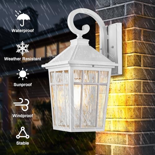 Darkaway Large Outdoor Wall Lights for House, 18inch Exterior Lighting Fixtures Wall Mount Outdoor Porch Lights Waterproof White Outside Sconce Lights with Water Ripple Glass for Patio Hallway Garage - Image 6