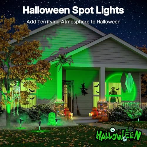 Halloween Solar Spot Lights Outdoor Waterproof Decor, Green 4 Pack - Image 2