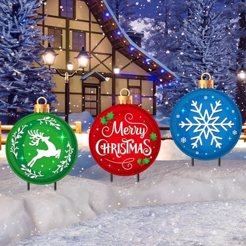 Drydiet 3 Pack Metal Christmas Yard Signs Decor Xmas Yard Stakes Outdoor with Stakes for Holiday Outdoor Garden Lawn Pathway Decoration(Christmas Balls) by Drydiet