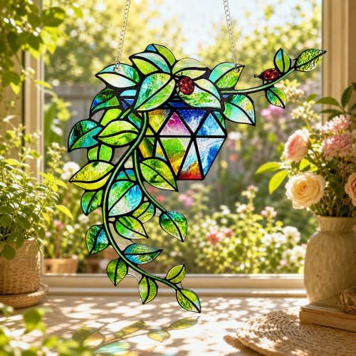 Plant Suncatcher Glass, Stained Glass Suncatcher Plant Window Hanging, Unique Nature Lover Gifts Leaf Idea - Image 6