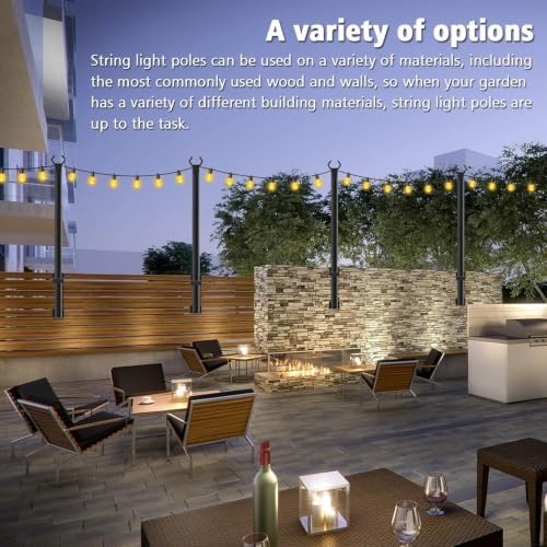 Beizelte 6 Pack 5Ft String Light Poles,Outside String Lights,Outdoor Light Poles,Metal Poles Stand for Patio,Backyard,Deck - Image 2