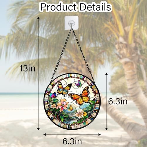 Butterflies and Flowers Stained Glass Window Hanging Suncatcher Gifts 12" - Image 7