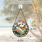 Butterflies and Flowers Stained Glass Window Hanging Suncatcher Gifts 12" - Image 7