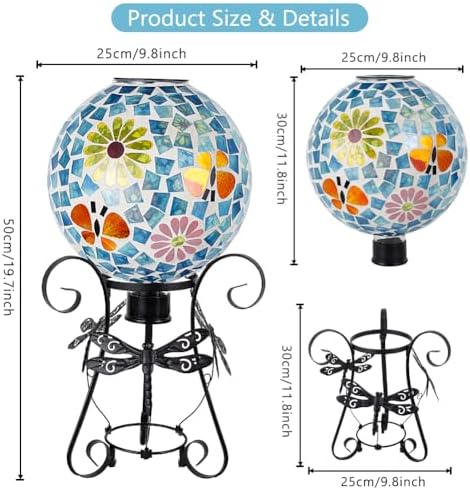 Stargarden Solar Gazing Ball, Mosaic Gazing Globe with Metal Ball Stand - Image 2