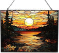Rectangle Vintage Sunset in The Forest Stained Glass Window Hanging, Suncatcher for Women, Stained Glass Window Decor Perfect Home Décor by 365CUSGIFTS