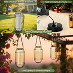 pearlstar Solar Lanterns Outdoor Waterproof Dual Charging (USB/Solar) Hanging Lantern Large Metal Floor Lamp for Patio Table Outside Porch Yard Garden Pool Decor - Image 3
