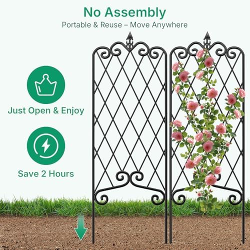 AMAGABELI GARDEN & HOME 4 Pack Garden Trellis for Climbing Plants Outdoor 47” x 16” Garden Fencing Decorative Plant Trellis Vegetables and Rose Trellis for Ivy Cucumbers Black - Image 4