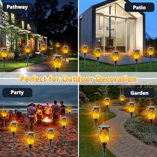 SANJICHA Solar Torch Lights with Flickering Flame Larger Size Solar Flame Lights, 2 Pack 66FT 200 LED Halloween Lights Outdoor Indoor, Orange and Purple - Image 4