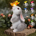 Garden Statue Outdoor Decor Rabbit with Solar Butterfly Changing Lights by PaLuQiYa