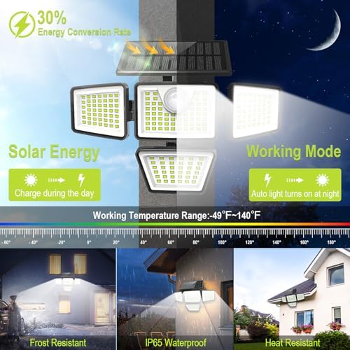daphino 3000LM Solar Lights, Motion Sensor Outdoor Lights, 4-Head, 2 Pack - Image 2
