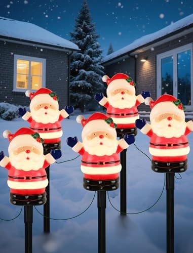 10.5FT Christmas Pathway Lights, 5PK LED Welcome Santa Yard Stake Lights - Image 3