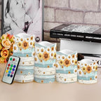 Wood Sunflower Daisy Flameless Candles with Remote Timer Flickering LED Pillar Candles Color Changing Set of 4 Outdoor Home Table Beach Wedding Decoration - Image 4