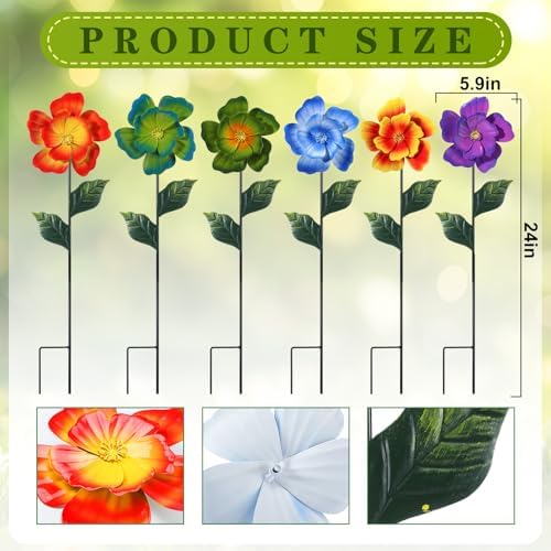 Suncalla 6 Pcs Metal Flowers Stakes Garden Decor for Outside 24 Inch Colorful 3D Hibiscus Flowers Yard Art Decor for Spring Outdoor Lawn Porch Pathway Patio Decoration - Image 2