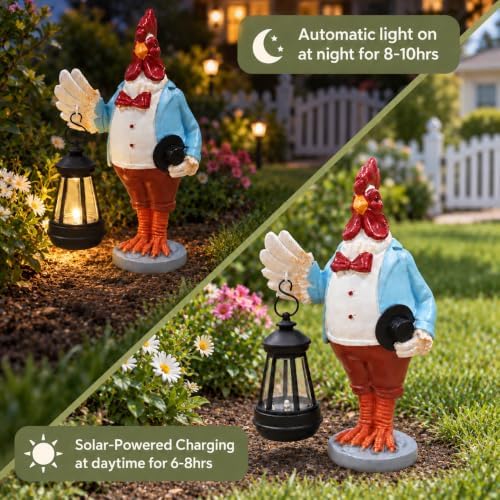 10'' Majestic Rooster Statue with Solar Light for Garden Decor - Image 3