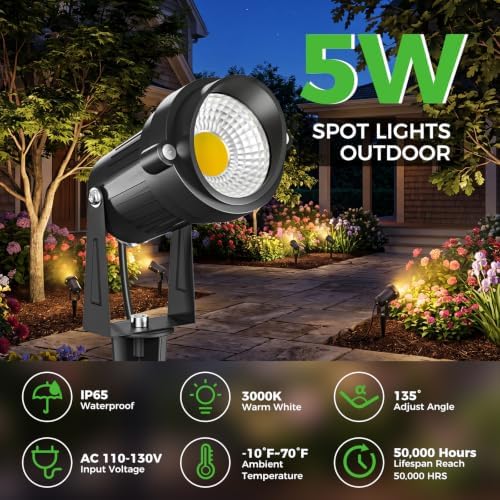 nipify 5W Outdoor Spot Lights, COB Landscape Spotlights with Spiked Stand - Image 2