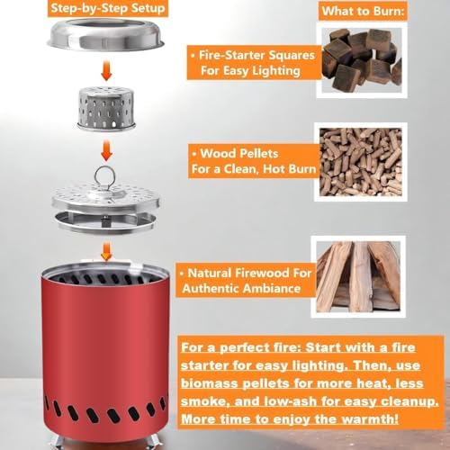 Red Tabletop Fire Pit - Portable Outdoor Camping Stove with Heavy-Duty Grill Grate & True Heat-Resistant Gloves, Low Smoke for Patio & Camping - Image 5