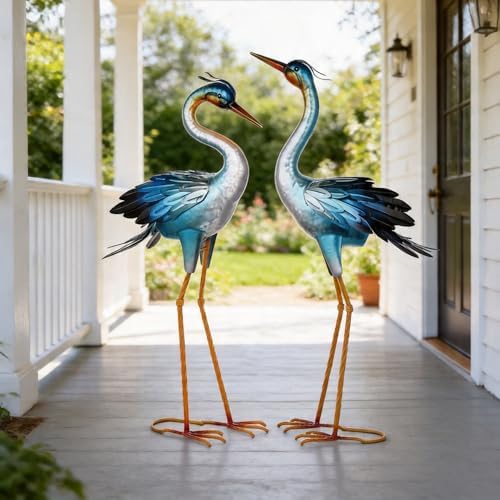 Shorayn Metal Crane Garden Statue, Garden Sculptures & Statues, Crane Ornaments Yard Art for Backyard Patio Lawn Decorations (Blue) - Image 7