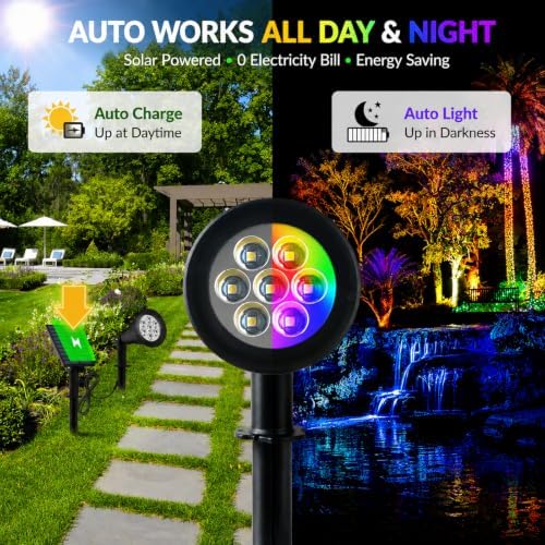 T-SUNUS RGB Solar Spotlights 2 Pack IP65 Waterproof Outdoor 180° Adjustable - Image 3