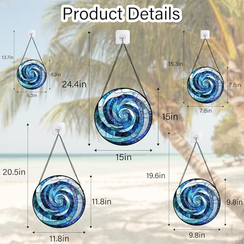 Blue Ocean Wave Stained Glass Window Hanging Suncatcher Gift for Women 9.8" - Image 6