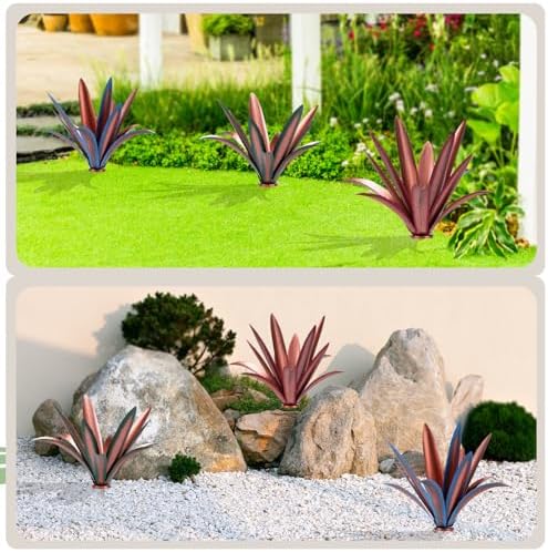 Large Tequila Rustic Sculpture, Rustic Metal Agave Plants for Outdoor Patio Yard Mexican Plant Garden， Agave Outdoor Lawn Ornaments Yard Stakes (Blue1pc) - Image 6