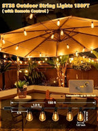 Outdoor String Lights Dimmable with Remote, 150 FT Outdoor Lights with 2 Timer and 3 Mode, Waterproof & Shatterproof Patio Lights, 2200K Energy Saving String Lights 4 Spare Bulbs for Patio Yard - Image 5