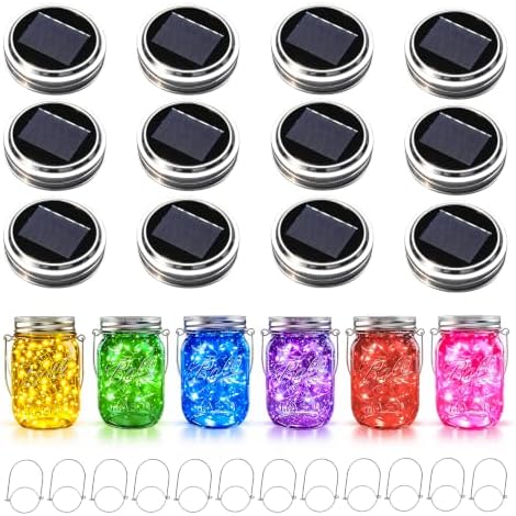 Solar Mason Jar Lid Lights Outdoor 12 Pack, Multicolor Garden Fairy Lights by OSTRITEC